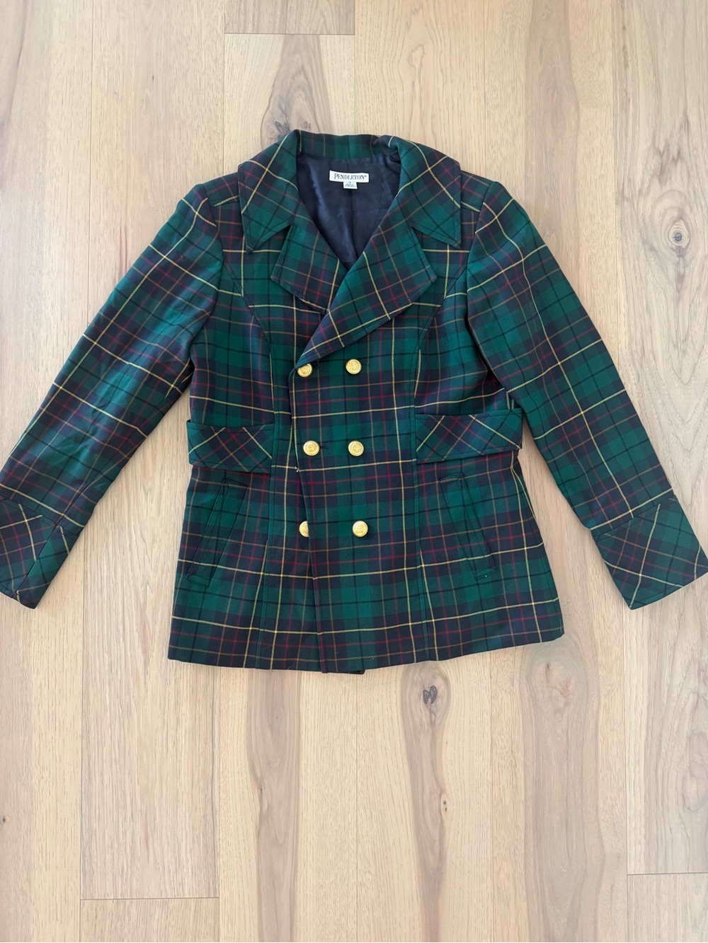 Pendleton Green Plaid Double-Breasted Wool Blazer